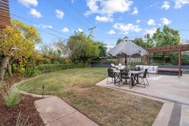 view of yard with outdoor lounge area and a patio area