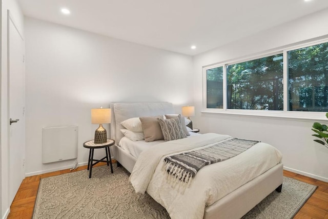 bedroom with parquet floors