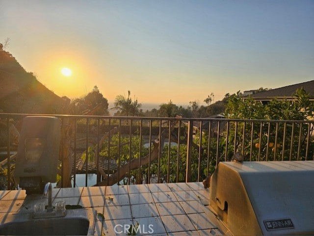 balcony at dusk with sink