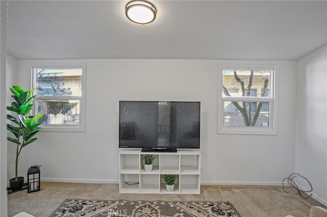 unfurnished living room with light carpet