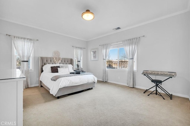 bedroom with carpet and ornamental molding