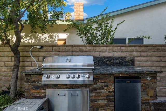 view of patio / terrace featuring a grill and an outdoor kitchen