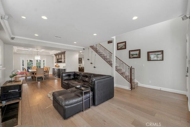 living room with light wood-type flooring