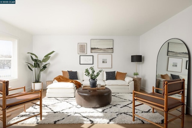 living area with wood-type flooring