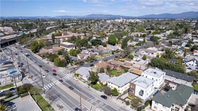 bird's eye view with a mountain view