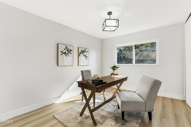 office space featuring light hardwood / wood-style floors