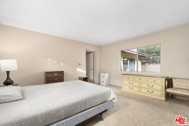 carpeted bedroom with a textured ceiling