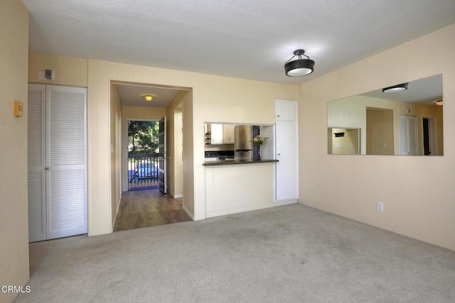 unfurnished living room with light colored carpet