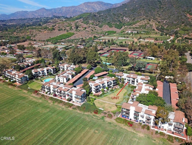 drone / aerial view with a mountain view