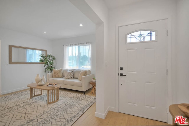 foyer with light hardwood / wood-style floors