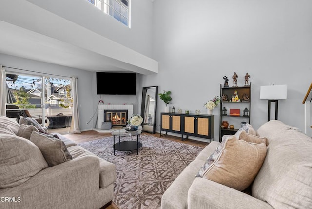 living room with light hardwood / wood-style flooring