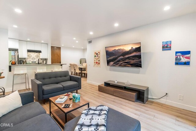 living room with light wood-type flooring