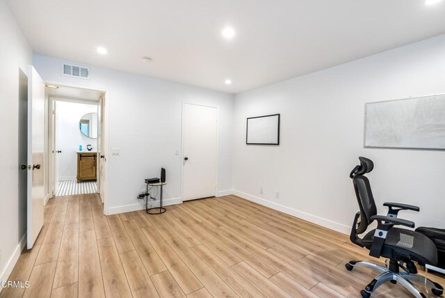 office area featuring light hardwood / wood-style flooring