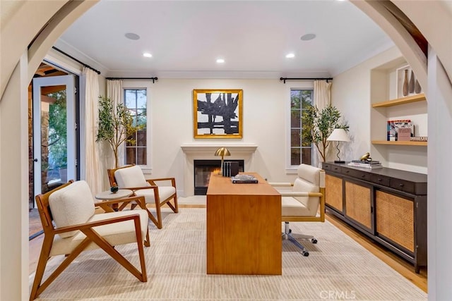 office space featuring light hardwood / wood-style floors