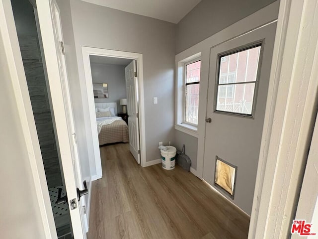 doorway to outside featuring light hardwood / wood-style flooring