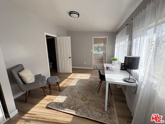 home office featuring hardwood / wood-style flooring