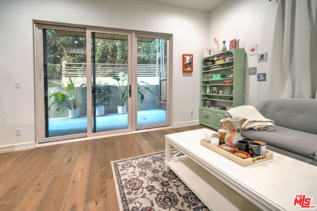 sitting room with hardwood / wood-style floors