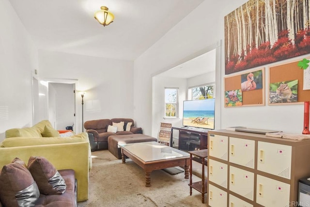 living room with light colored carpet