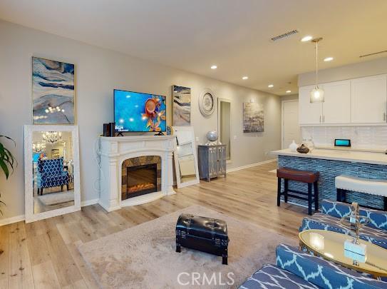 living room with light wood-type flooring