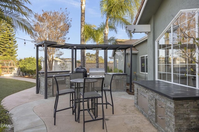 view of patio with area for grilling and exterior kitchen