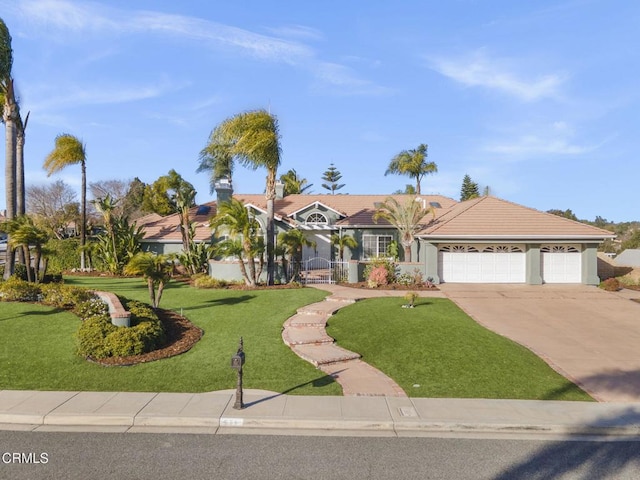 view of front of property with a garage and a front yard