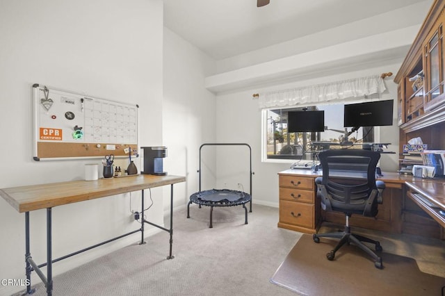 home office featuring light colored carpet