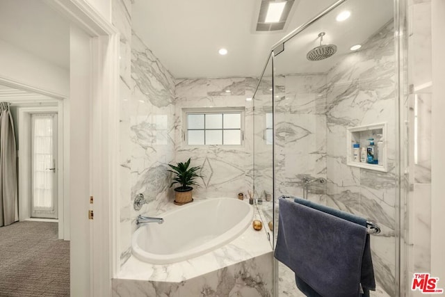 bathroom with plus walk in shower