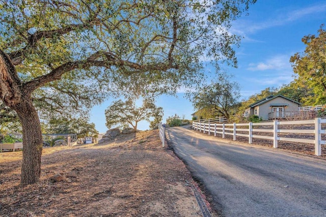 view of street with a rural view