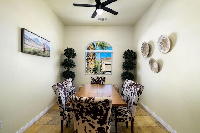 dining area featuring ceiling fan