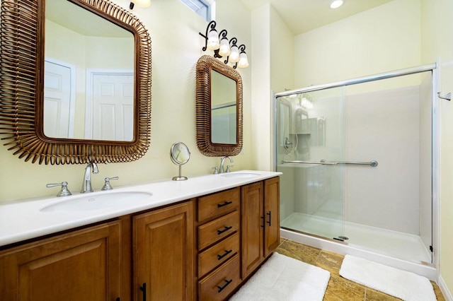 bathroom featuring vanity and walk in shower