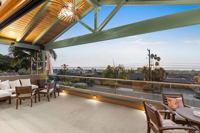 view of patio / terrace with a gazebo, outdoor lounge area, and a balcony