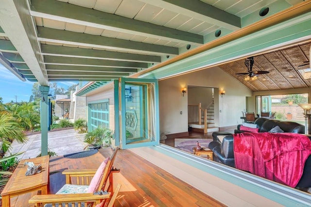 view of patio featuring an outdoor hangout area and ceiling fan