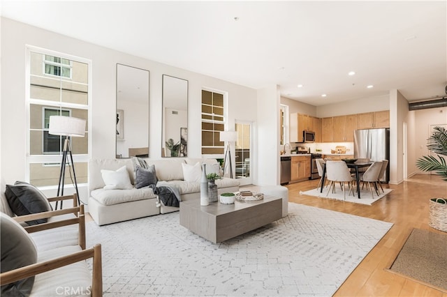 living room with light wood-type flooring