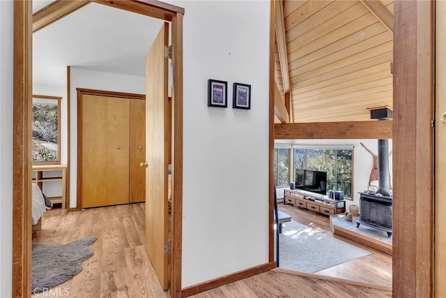 hall featuring plenty of natural light and light hardwood / wood-style flooring