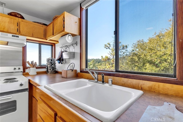 kitchen featuring sink and white range with electric stovetop