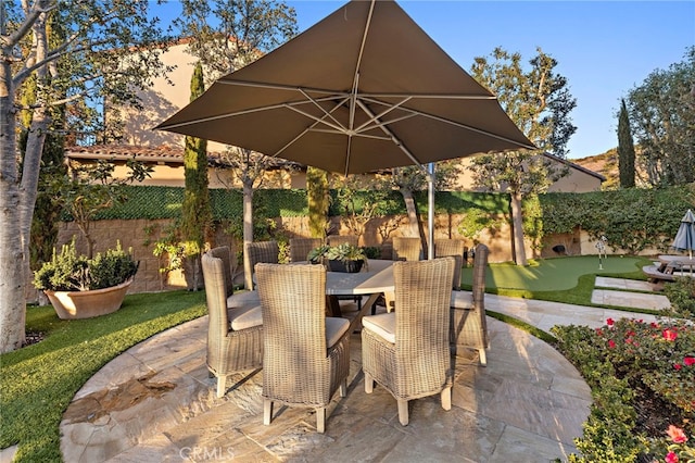 view of patio with outdoor dining space and a fenced backyard