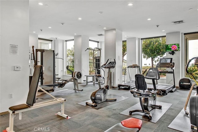 525 E Seaside Way Unit 1504, Long Beach, CA 90802 - gym featuring healthy amount of natural light, recessed lighting, and light carpet