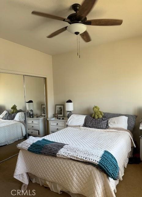 bedroom with a closet and ceiling fan