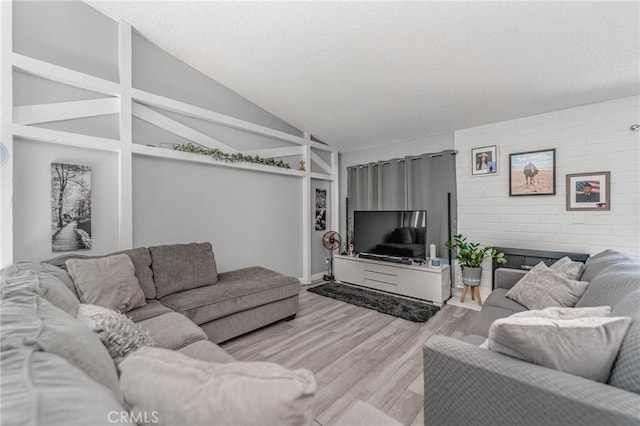 living room with vaulted ceiling and wood-type flooring