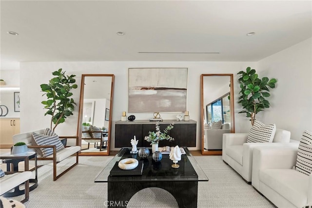 living room featuring recessed lighting