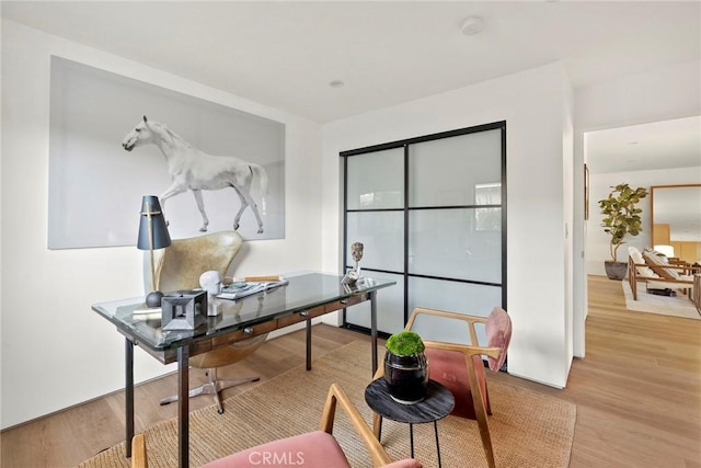 office area featuring light hardwood / wood-style floors