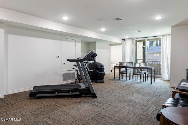 exercise room featuring carpet