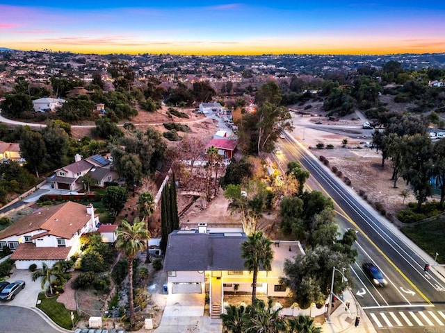 view of aerial view at dusk