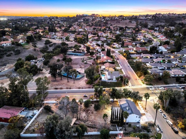 view of aerial view at dusk