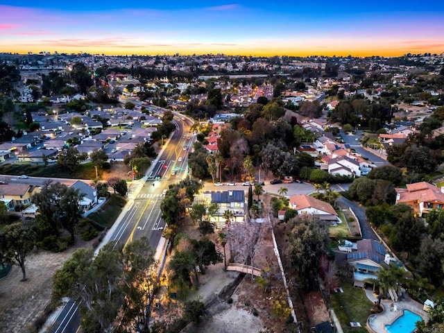 view of aerial view at dusk