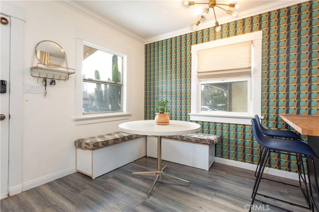 interior space with crown molding and wood-type flooring