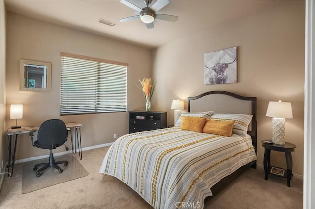 bedroom featuring carpet floors and ceiling fan