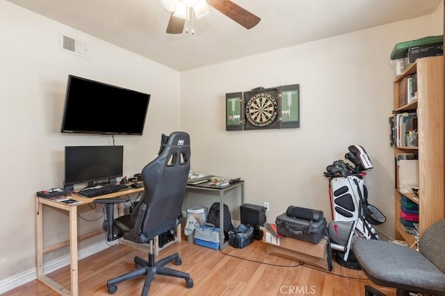 office area featuring ceiling fan and hardwood / wood-style floors