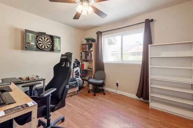 office featuring ceiling fan and light wood-type flooring