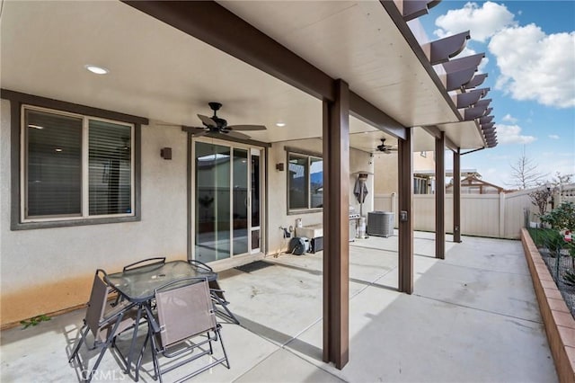 view of patio / terrace featuring central AC unit and ceiling fan